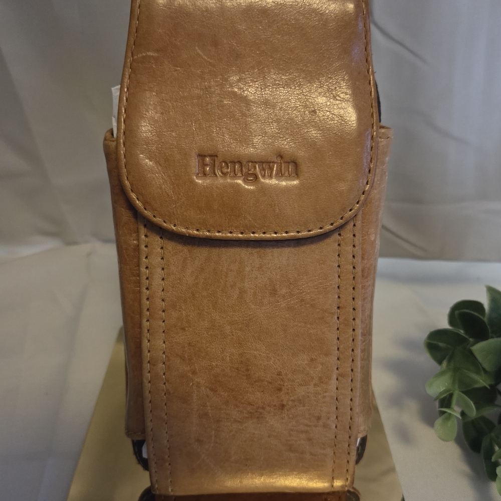 Hengwin Genuine Leather Phone Holster Belt Pouch Vertical Cell Phone Case Brown